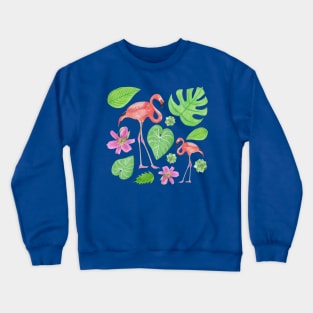 Flamingos Lilies and Monstera and Philodendron Gloriosum Leaves Crewneck Sweatshirt